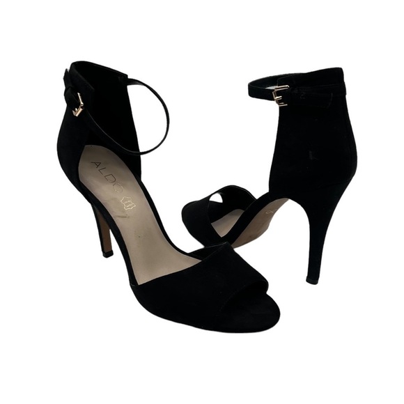 Aldo Black Suede Ankle Strap Heeled Sandals Size 9 Women’s - Picture 1 of 10